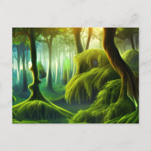 Mystische Landschaft des grünen Waldes Postkarte