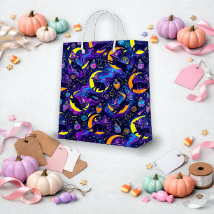Mystische Lila-Galaxie-Hexenkatze Mittlere Geschenktüte