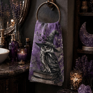 Mystische Lila Hexen-Eulen-Kunst Badhandtuch Set