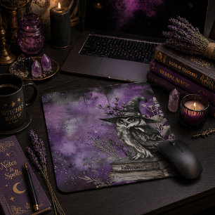 Mystische Lila Hexen-Eulen-Kunst mit individuellem Mousepad