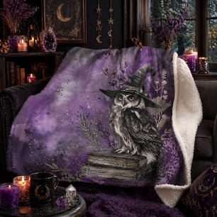 Mystische lila Hexen-Eulen-Kunst Sherpadecke