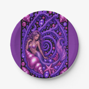 Mystische lila Meerjungfrau Fantasy-Kunst   Magisc Pappteller