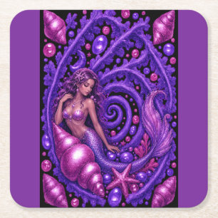 Mystische lila Meerjungfrau Fantasy-Kunst   Magisc Rechteckiger Pappuntersetzer