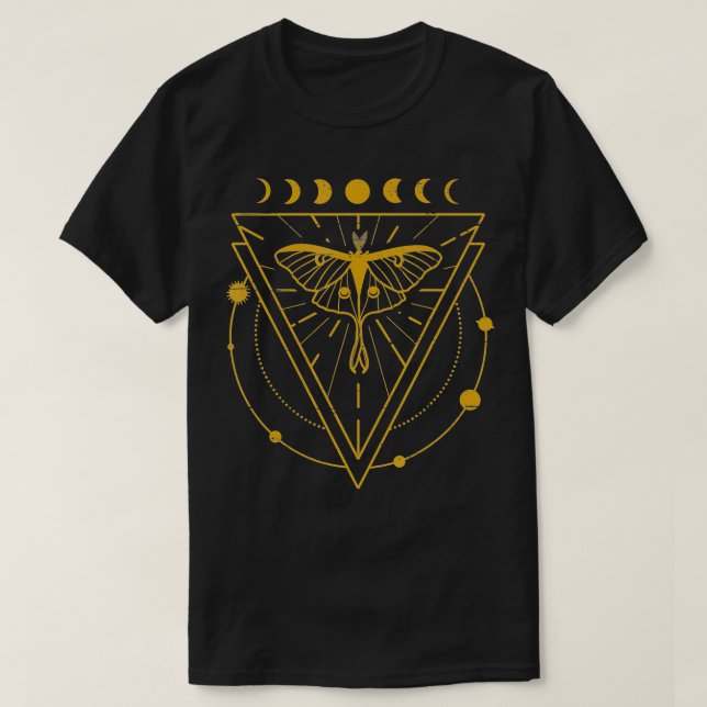 Mystische Luna-Moth mit Mond-Phasen und HimmelsOb T-Shirt (Design vorne)