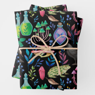 Mystische Magie und Hexenkunst Naturelemente Geschenkpapier Set