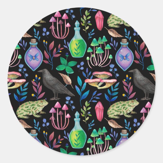 Mystische Magie und Hexenkunst Naturelemente Runder Aufkleber (Vorderseite)