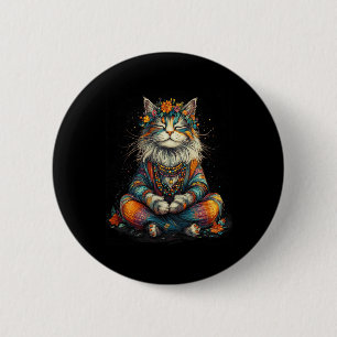 Mystische meditierende Katze - Boho-Zen-Kunst - Yo Button