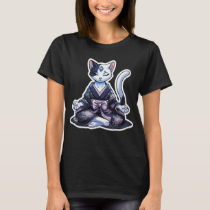 Mystische meditierende Katze in floralem Kimono Sc T-Shirt