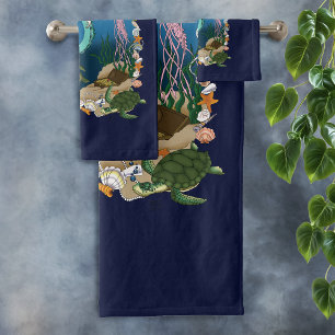 Mystische Meerjungfrau Ozean Fantasy Blaues Meer-L Badhandtuch Set