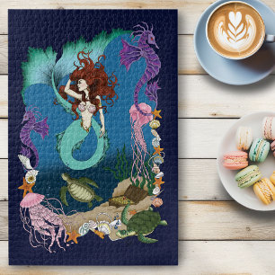 Mystische Meerjungfrau Ozean Fantasy Blaues Meer-L Puzzle