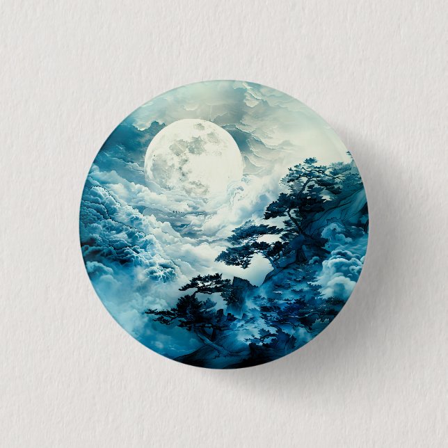 Mystische mondbeschienene Berglandschaft Button (Vorderseite)