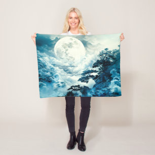 Mystische mondbeschienene Berglandschaft Fleecedecke