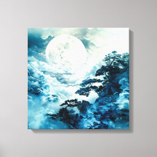 Mystische mondbeschienene Berglandschaft Leinwanddruck