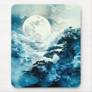 Mystische mondbeschienene Berglandschaft Mousepad