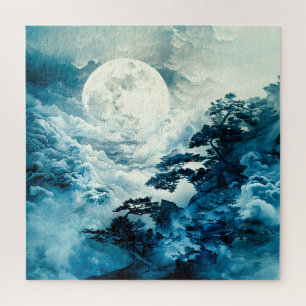 Mystische mondbeschienene Berglandschaft Puzzle