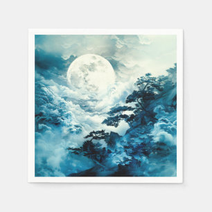 Mystische mondbeschienene Berglandschaft Serviette