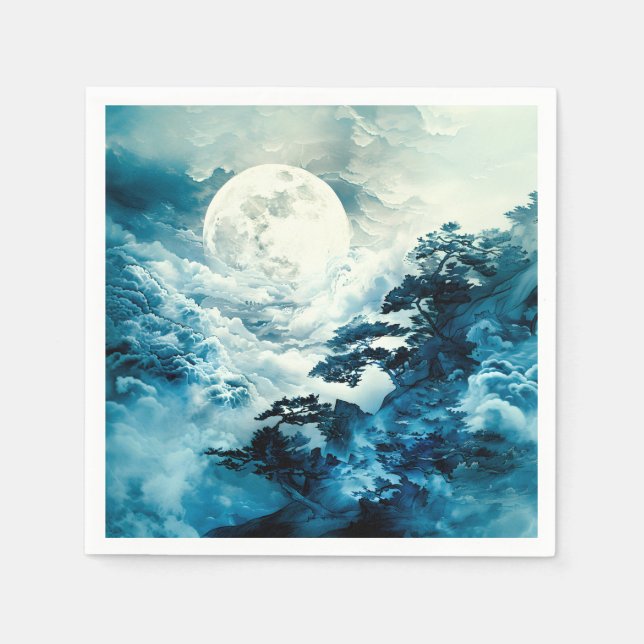 Mystische mondbeschienene Berglandschaft Serviette (Vorderseite)