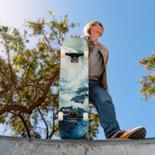Mystische mondbeschienene Berglandschaft Skateboard