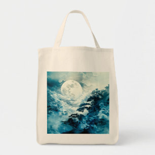 Mystische mondbeschienene Berglandschaft Tragetasche