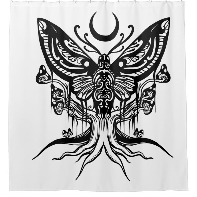 Mystische Moth & Crescent Moon Badezimmer Vorhang (Vorderseite)