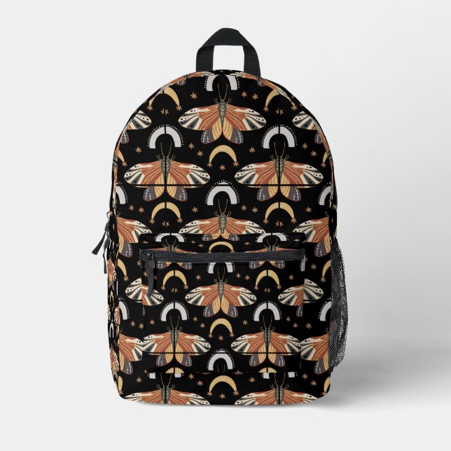 Mystische Moth & Moon Bedruckter Rucksack (Vorderseite)