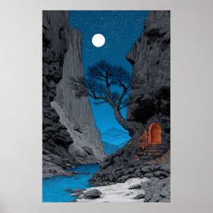 Mystische Nacht Canyon Blaumond Landschaftskunst D Poster