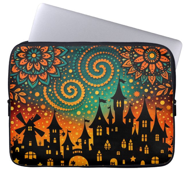 Mystische Nachtschloss-Silhouette Laptopschutzhülle (Vorderseite)