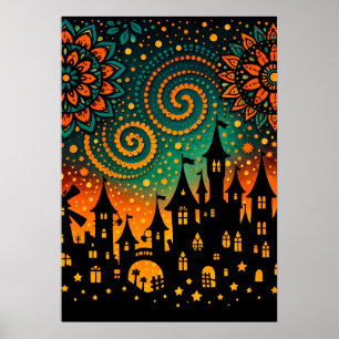Mystische Nachtschloss-Silhouette Poster