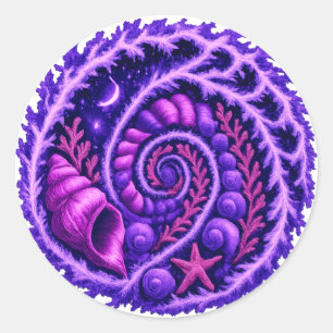 Mystische Ozean-Spiralgalaxie-Schalen-Kunst Lila Runder Aufkleber