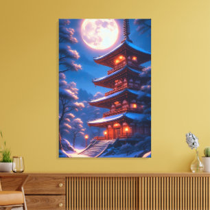 Mystische Pagode unter dem Mondhimmel Leinwanddruck