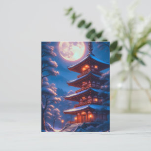 Mystische Pagode unter dem Mondhimmel Postkarte