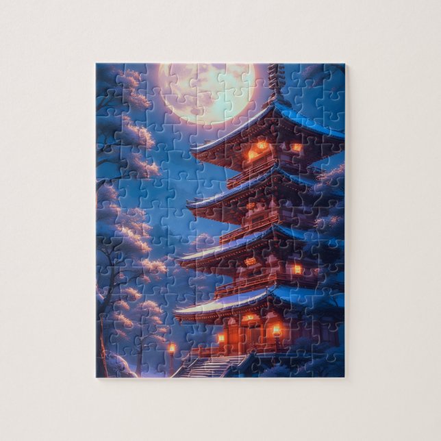 Mystische Pagode unter dem Mondhimmel Puzzle (Vertikal)