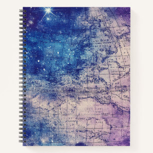 Mystische Purpur-Himmels-Weltkarte Notizbuch