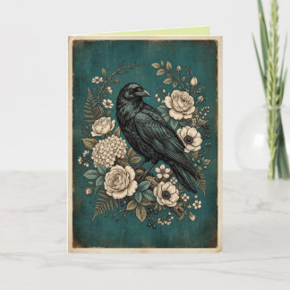 Mystische Raben Boho Blumen Kunstkarte Karte