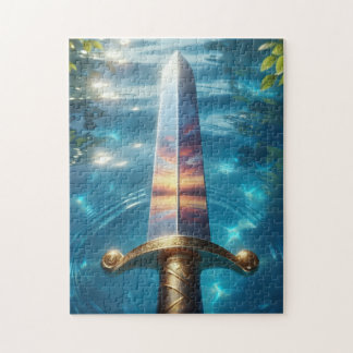 Mystische Reflexion des Fantasy-Schwert-Kunstwerks Puzzle