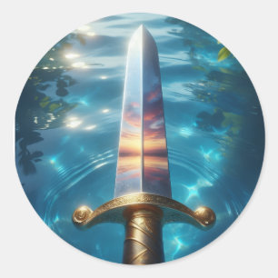 Mystische Reflexion des Fantasy-Schwert-Kunstwerks Runder Aufkleber