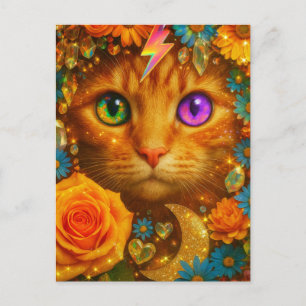 Mystische Regenbogen-Augen-Katze Blumiger Traum Postkarte