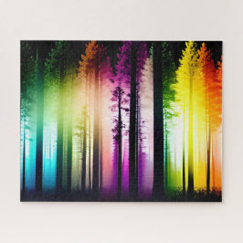 Mystische Regenbogenfarbene Silhouette Schwarze Bä Puzzle
