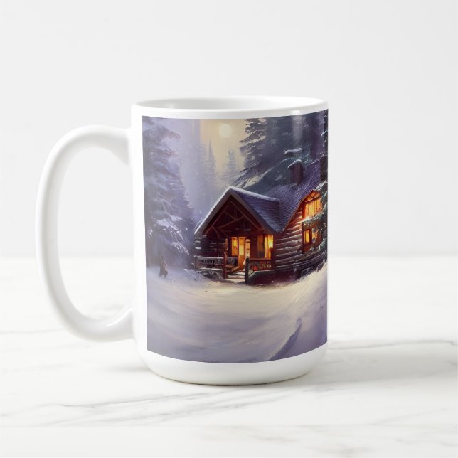 Mystische Rundholzhütte inmitten der Evergreens Kaffeetasse (Links)