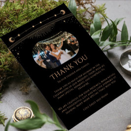 Mystische Schwarze Gold Star Moon Foto Hochzeit Dankeskarte