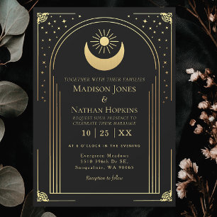 Mystische schwarze Gold-Tarotkarten-Hochzeitseinla Einladung