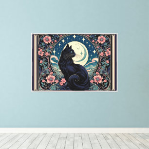 Mystische schwarze Katze Art Nouveau Leinwanddruck