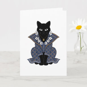 Mystische schwarze Katze blaue Batik-Grußkarte Karte