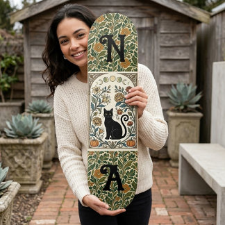 Mystische Schwarze Katze Botanicals Mondphasen-Mon Skateboard