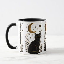 Mystische schwarze Katze Halbmond Sterne dunkle Go
