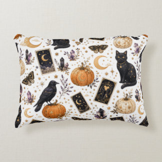 Mystische schwarze Katze Halloween Himmels-Tarot Dekokissen