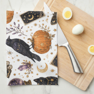 Mystische schwarze Katze Halloween Himmels-Tarot Geschirrtuch