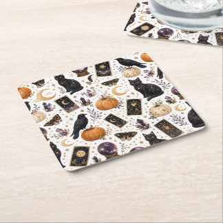 Mystische schwarze Katze Halloween Himmels-Tarot Rechteckiger Pappuntersetzer