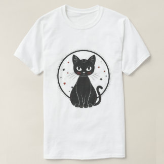 Mystische schwarze Katze Himmelskörper T-Shirt