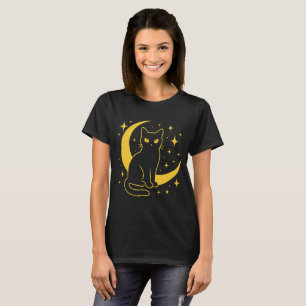 Mystische schwarze Katze - Himmelsnacht T-Shirt